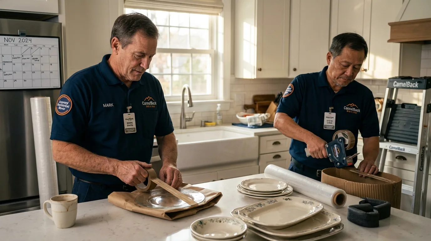 Professional crew packing kitchen dishware in Elkader, IA